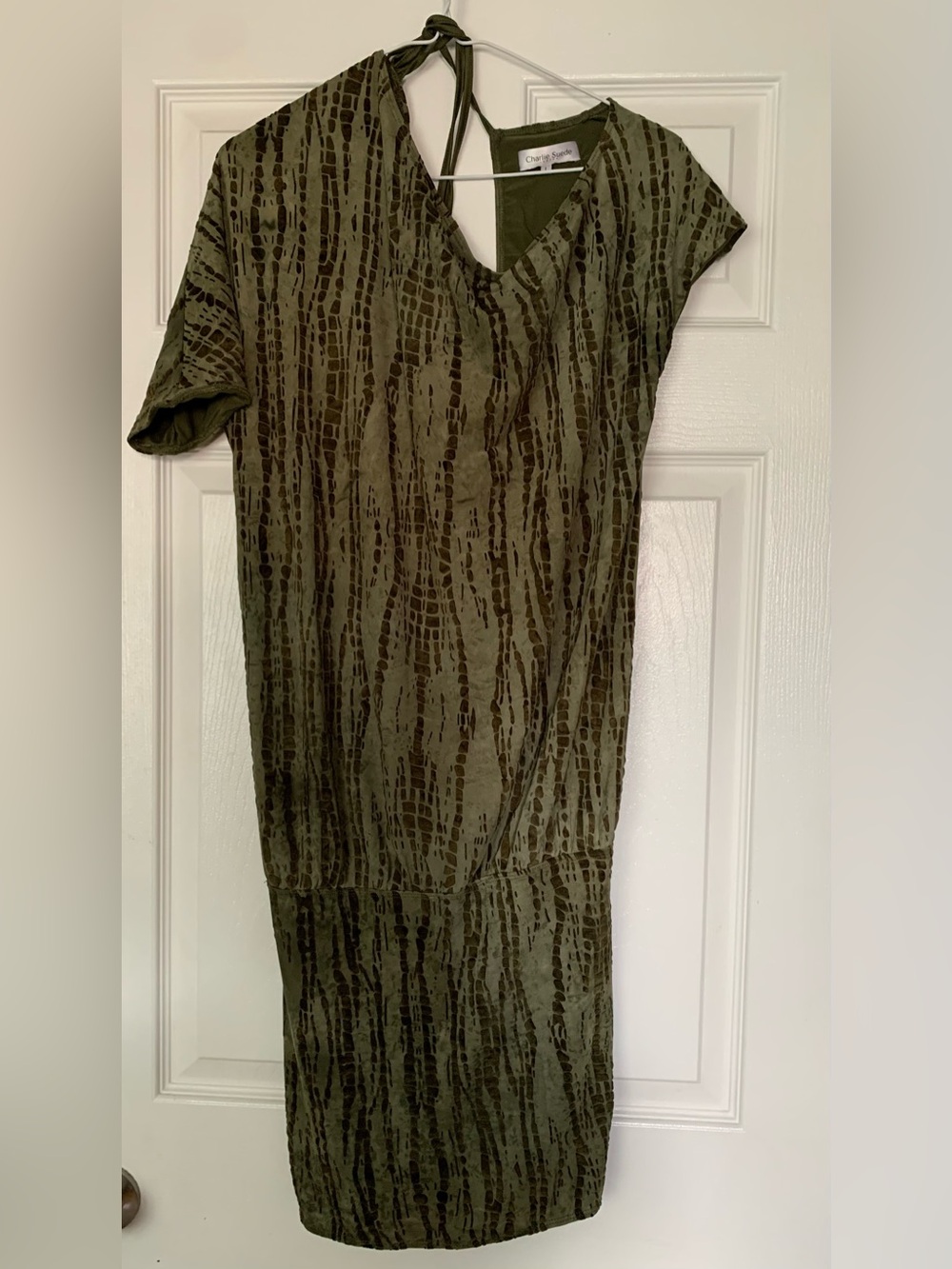 Charlie Suede Backless Olive Green Patterned Women's Dress